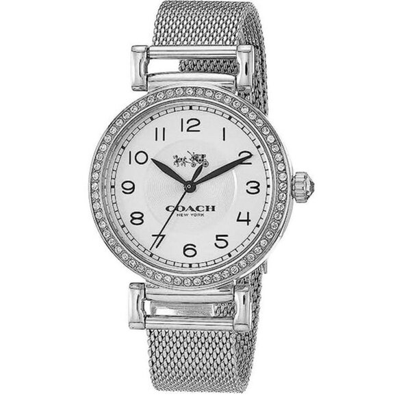COACH 14502651 MADISON WHITE GLITZ DIAL SILVER STAINLESS MESH BAND WOMENS WATCH - Picture 1 of 8